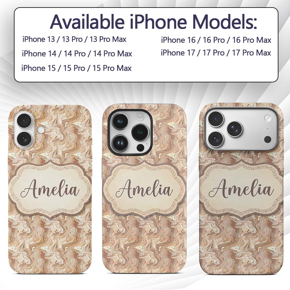 Soft Beige Marble Swirl Abstract Seamless Pattern Custom Name Protective Phone Case Mobile Cover Durable Everyday Smartphone Shock Resistant