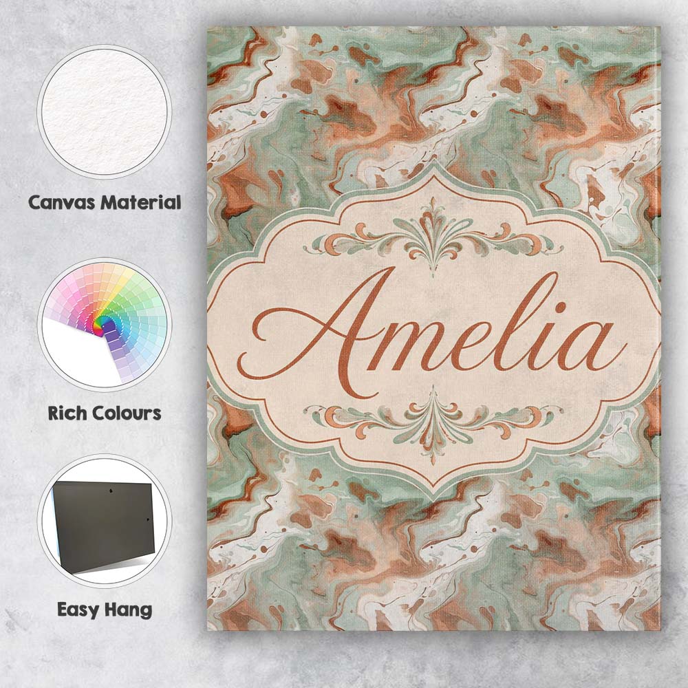 Personalised Name Muted Green Brown Marble Custom Unique Gift Idea Elegant Feature Canvas Wall Art Print Decor Picture Ready to Hang