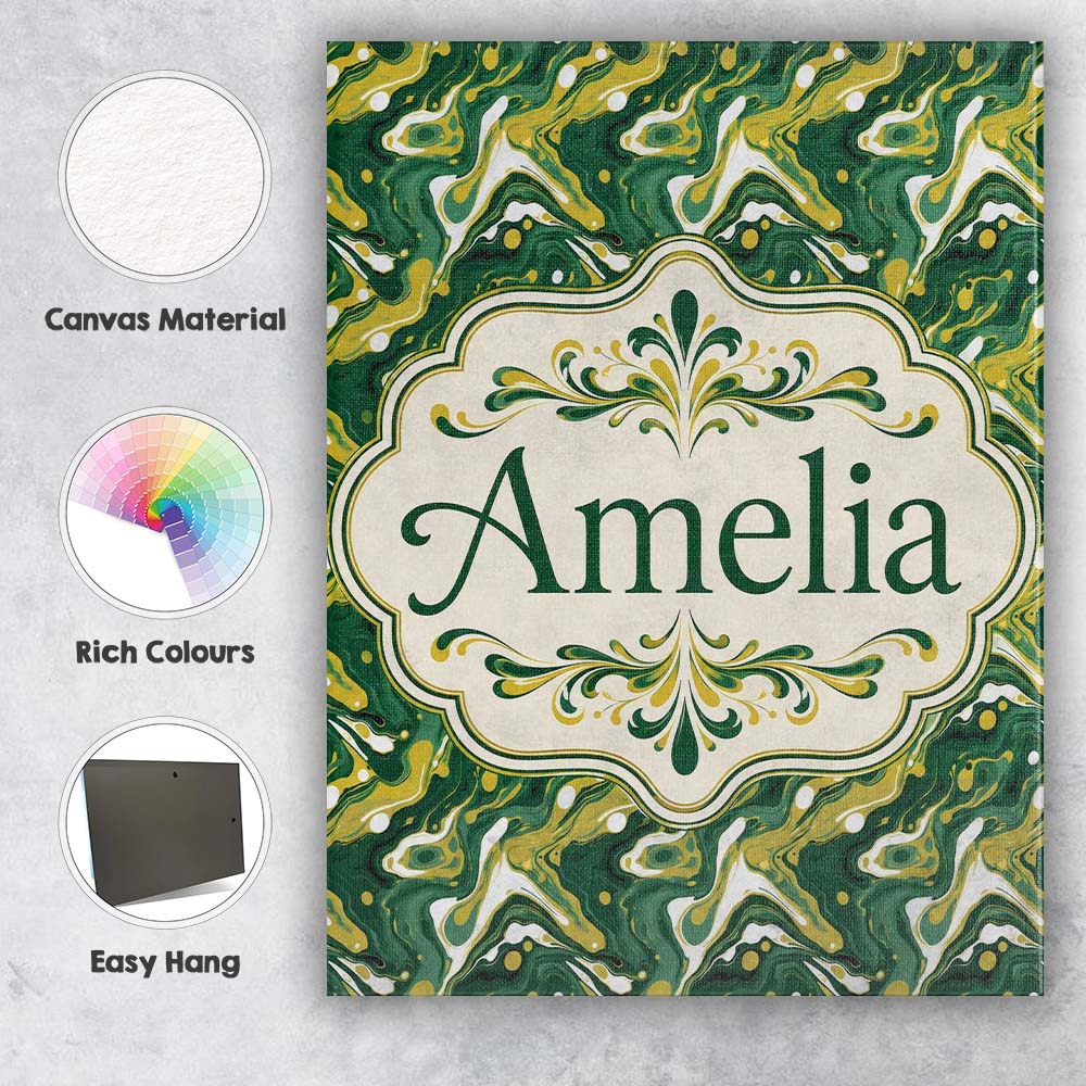 Personalised Name Deep Green Gold Liquid Custom Unique Gift Idea Elegant Feature Canvas Wall Art Print Decor Picture Ready to Hang