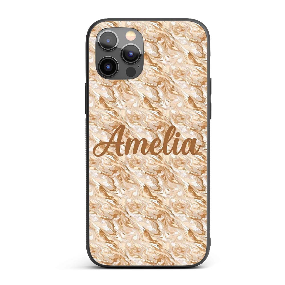 Neutral Beige Cream Marble Swirl Seamless Pattern Custom Name Protective Phone Case Mobile Cover Durable Everyday Smartphone Shock Resistant