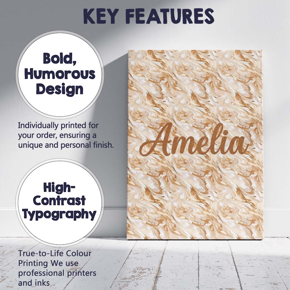 Personalised Name Neutral Beige Cream Custom Modern Room Accent Creative Decorator Style Canvas Wall Art Print Decor Picture Ready to Hang