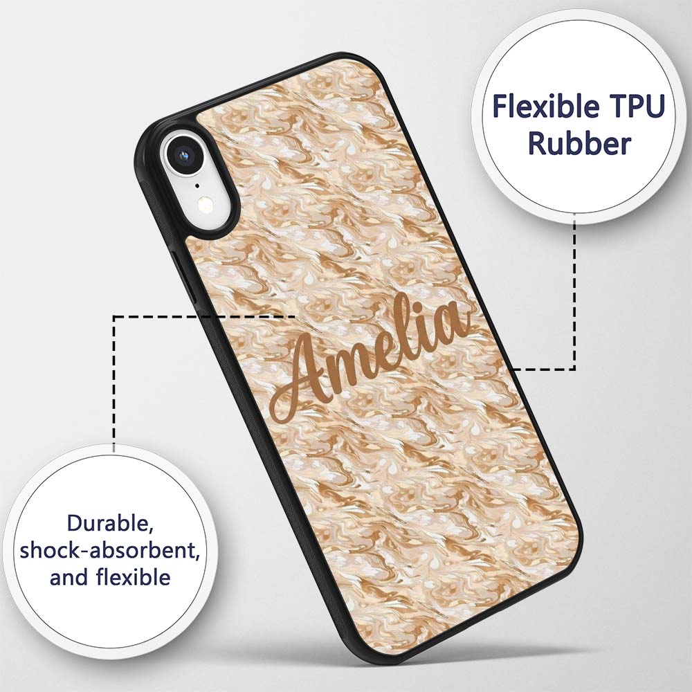 Neutral Beige Cream Marble Swirl Seamless Pattern Custom Name Protective Phone Case Mobile Cover Durable Everyday Smartphone Shock Resistant