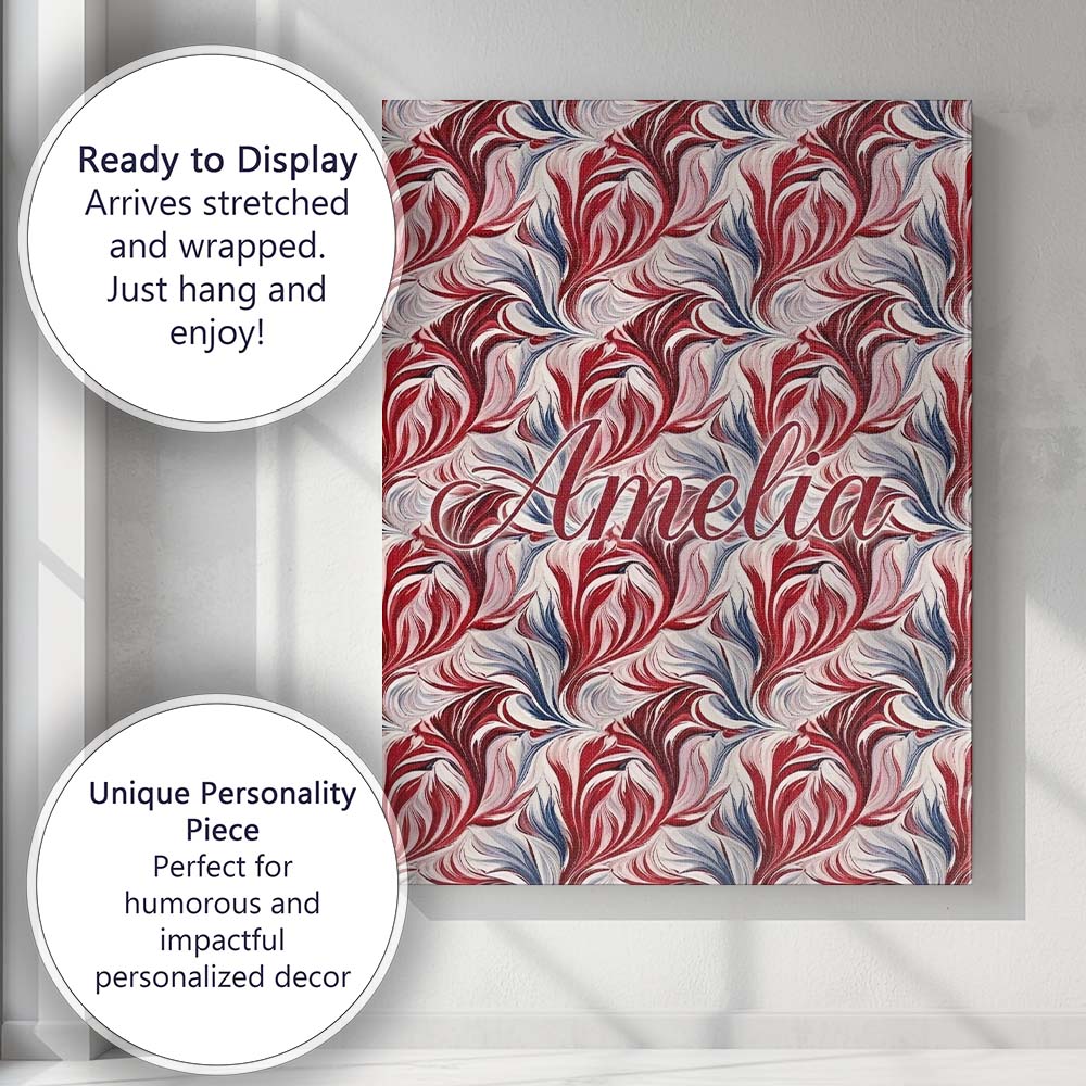 Personalised Name Red White Blue Fluid Custom Modern Room Accent Elegant Feature Canvas Wall Art Print Decor Picture Ready to Hang