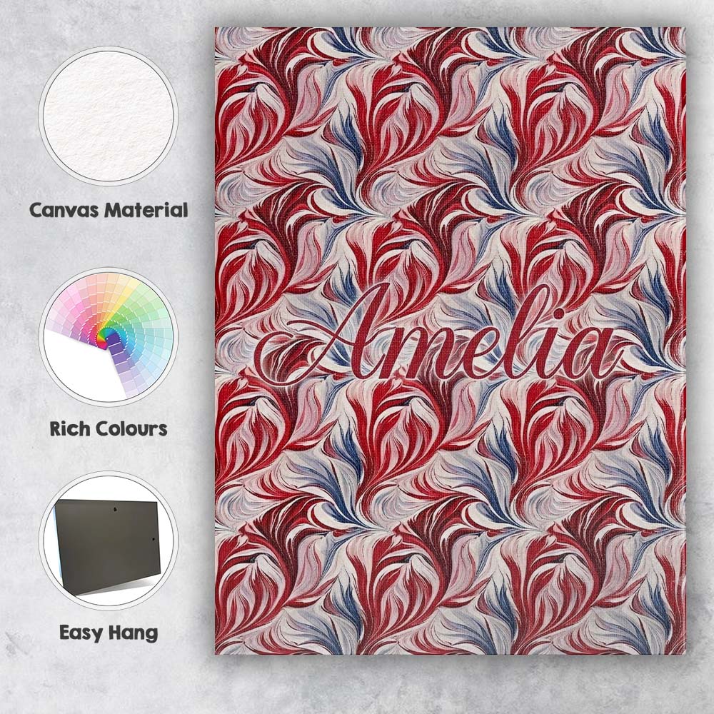 Personalised Name Red White Blue Fluid Custom Modern Room Accent Elegant Feature Canvas Wall Art Print Decor Picture Ready to Hang