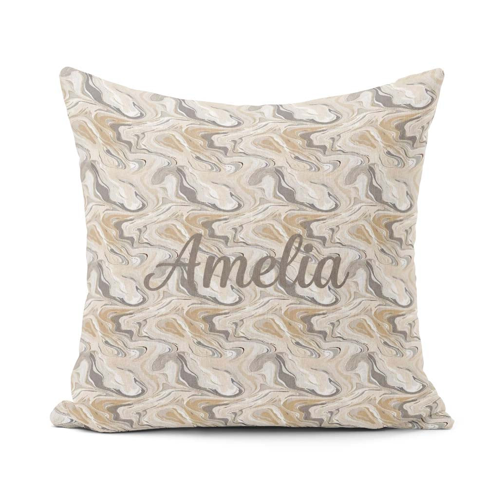 Custom Name Soft Grey Beige Marble Flow Seamless Pattern Name Square Filled Cushion Throw Pillow Sofa Bed Home Decor Zip Washable UK Made