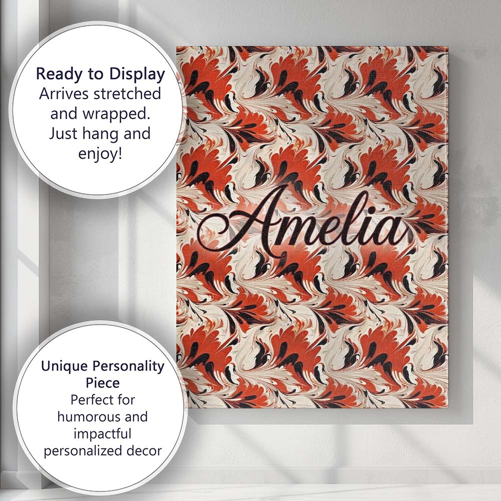Personalised Name Bold Red Black Cream Custom Modern Room Accent Elegant Feature Canvas Wall Art Print Decor Picture Ready to Hang