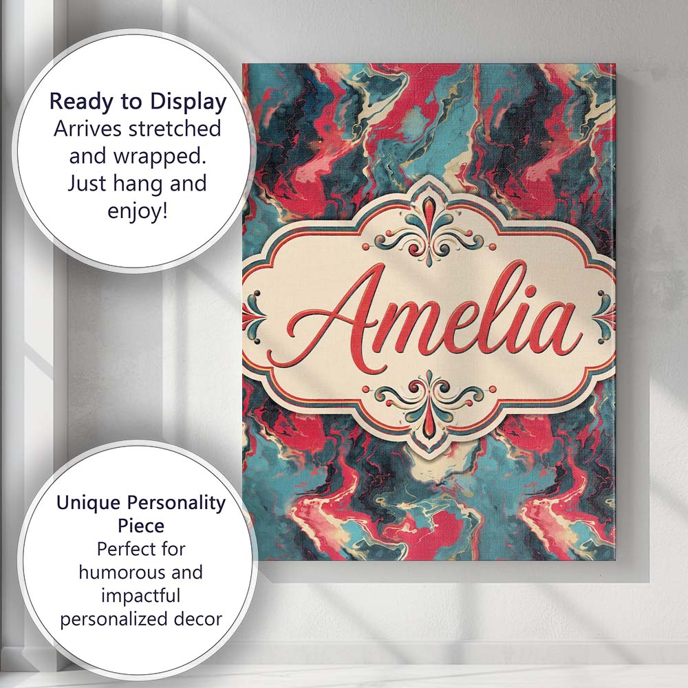 Personalised Name Teal Coral Abstract Custom Modern Room Accent Creative Decorator Style Canvas Wall Art Print Decor Picture Ready to Hang