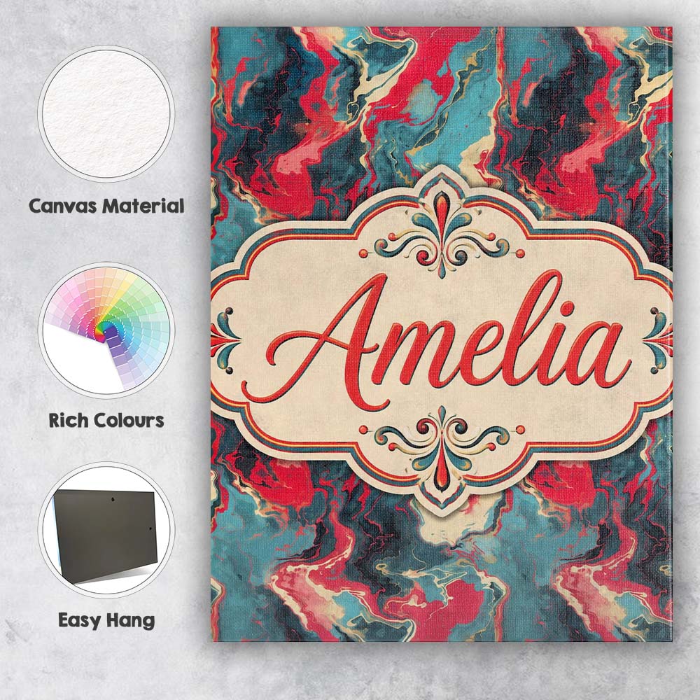 Personalised Name Teal Coral Abstract Custom Modern Room Accent Creative Decorator Style Canvas Wall Art Print Decor Picture Ready to Hang