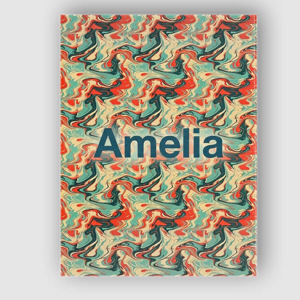Personalised Name Retro Orange Teal Swirl Custom Unique Gift Idea Elegant Feature Canvas Wall Art Print Decor Picture Ready to Hang