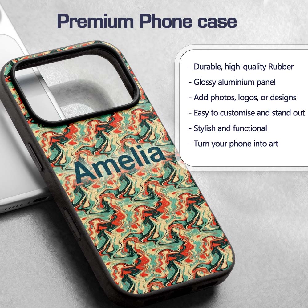 Retro Orange Teal Swirl Marble Seamless Pattern Custom Name Protective Phone Case Mobile Cover Durable Everyday Smartphone Shock Resistant