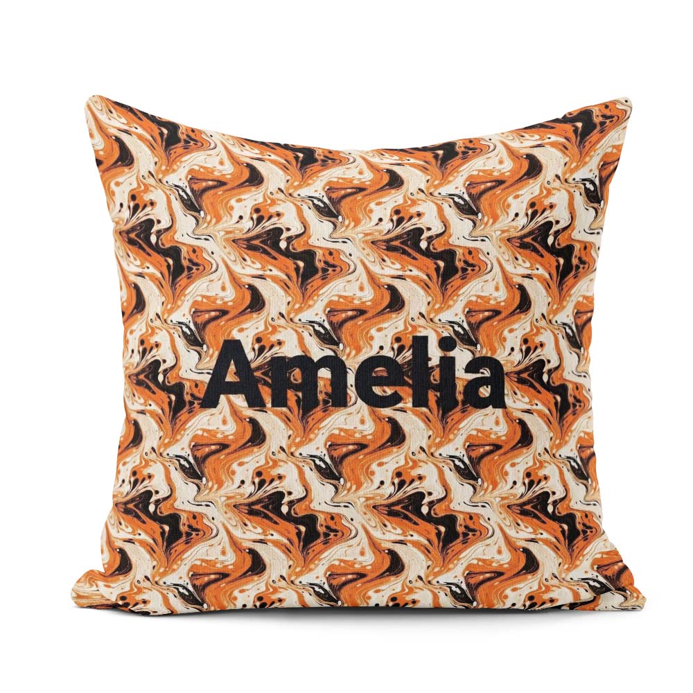 Custom Name Orange Cream Black Marble Seamless Pattern Name Cute Square Filled Cushion Throw Pillow Sofa Bed Home Decor Zip Washable UK Made