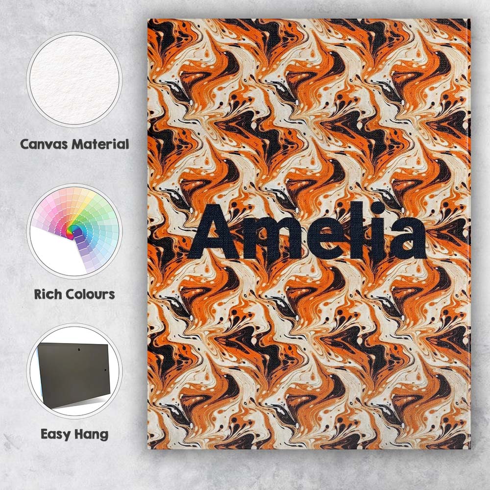 Personalised Name Orange Cream Black Fluid Custom Unique Gift Idea Elegant Feature Canvas Wall Art Print Decor Picture Ready to Hang