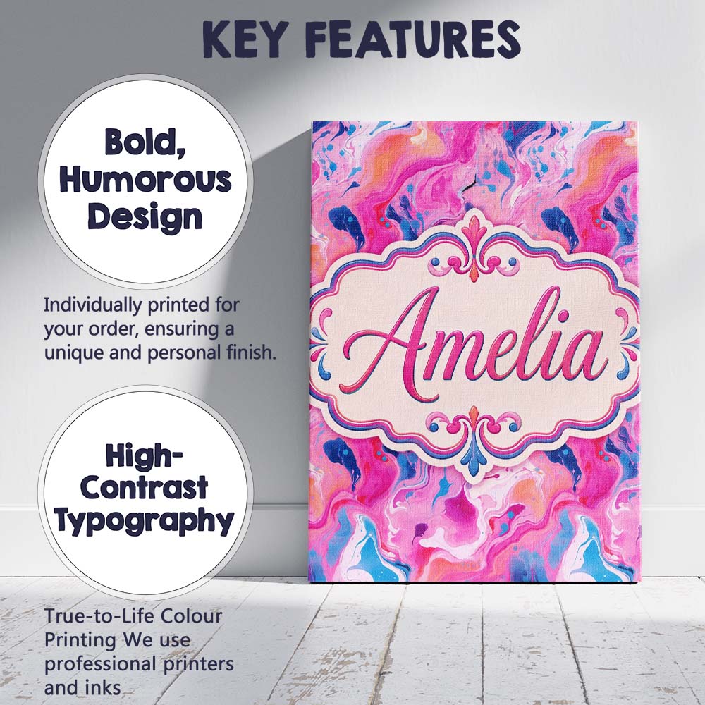 Personalised Name Vibrant Pink Blue Abstract Custom Bespoke Contemporary Display Canvas Wall Art Print Decor Picture Ready to Hang