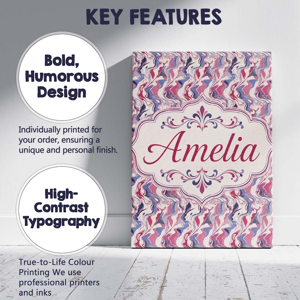 Personalised Name Soft Pink Blue Abstract Custom Unique Gift Idea Elegant Feature Canvas Wall Art Print Decor Picture Ready to Hang