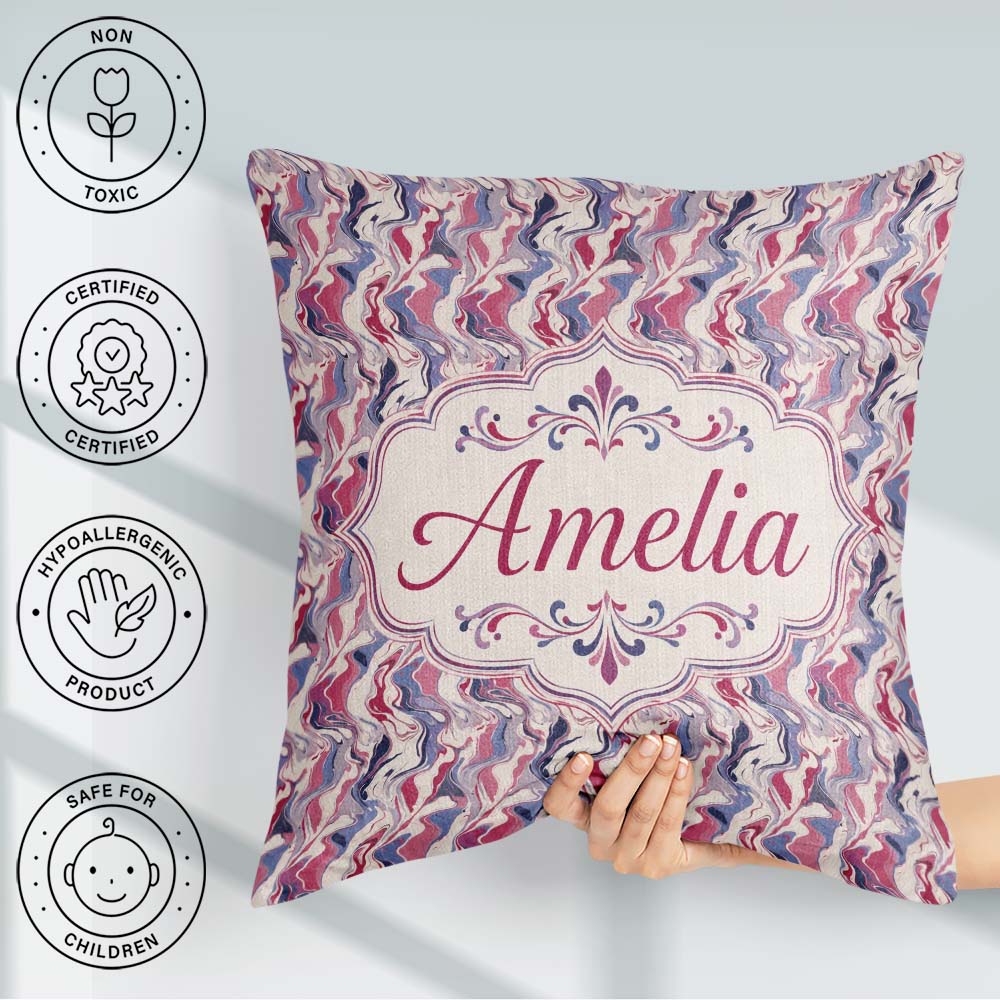 Custom Name Soft Pink Blue Abstract Marble Seamless Pattern Name Square Filled Cushion Throw Pillow Sofa Bed Home Decor Zip Washable UK Made