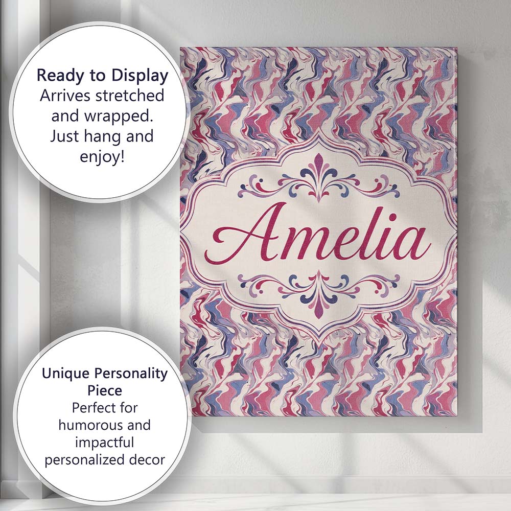Personalised Name Soft Pink Blue Abstract Custom Unique Gift Idea Elegant Feature Canvas Wall Art Print Decor Picture Ready to Hang