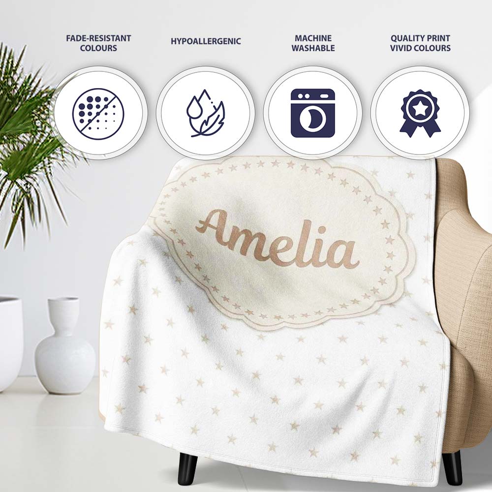 Minimal Gold Star Seamless Pattern on Soft Grey Background Lovely Personalised Custom Name Super Soft Fleece Blanket Bed Sofa Throw