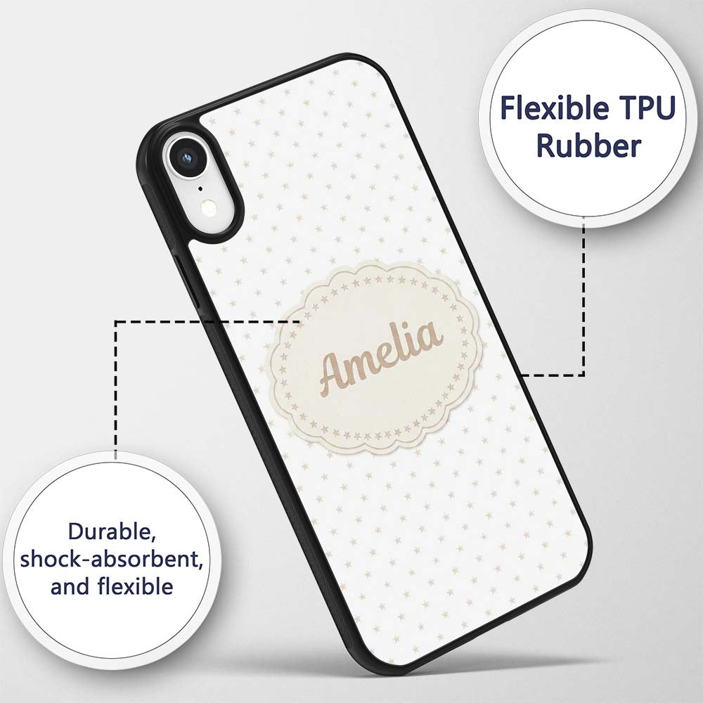 Minimal Gold Star Seamless Pattern on Soft Grey Custom Name Protective Phone Case Mobile Cover Durable Everyday Smartphone Shock Resistant