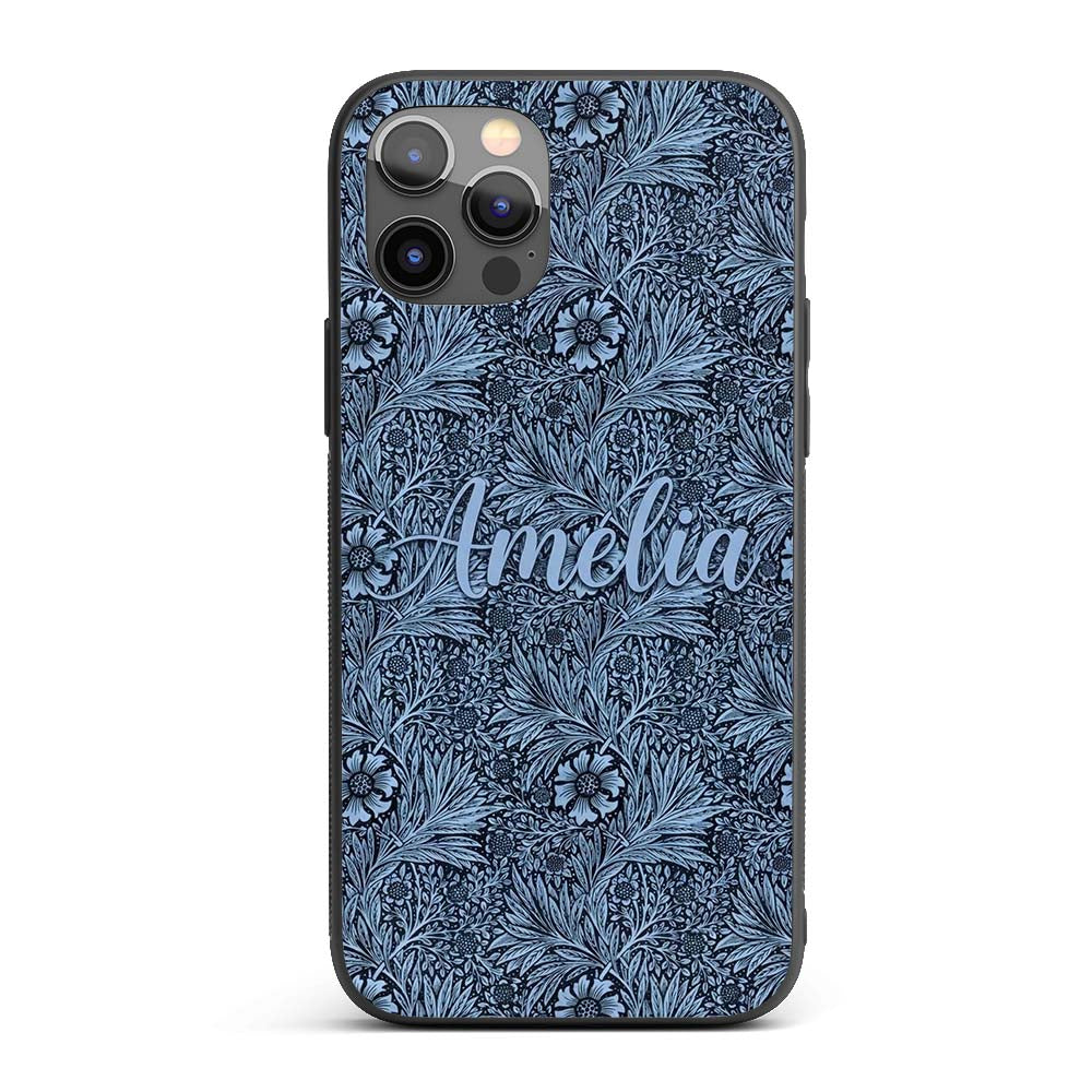 Elegant Blue Botanical Floral Seamless Pattern Custom Name Protective Phone Case Mobile Cover Durable Everyday Smartphone Shock Resistant