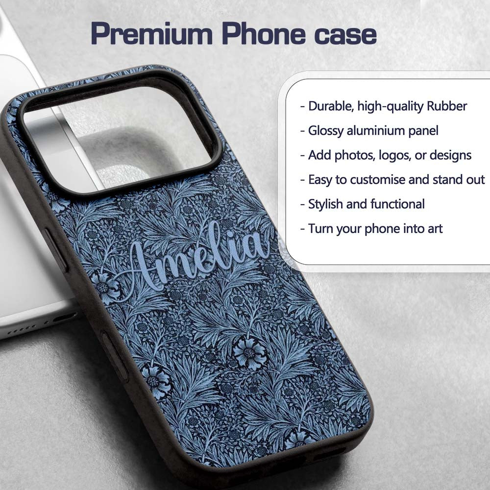 Elegant Blue Botanical Floral Seamless Pattern Custom Name Protective Phone Case Mobile Cover Durable Everyday Smartphone Shock Resistant