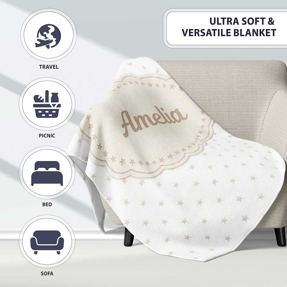 Minimal Gold Star Seamless Pattern on Soft Grey Background Lovely Personalised Custom Name Super Soft Fleece Blanket Bed Sofa Throw