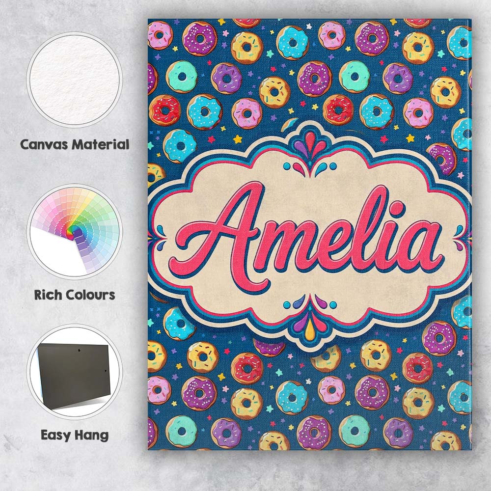 Personalised Name Colorful Donut Sprinkles Custom Unique Gift Idea Elegant Feature Canvas Wall Art Print Decor Picture Ready to Hang