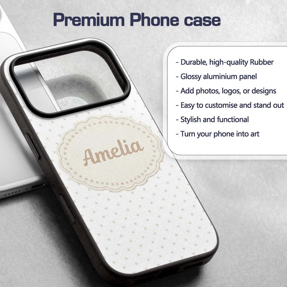 Minimal Gold Star Seamless Pattern on Soft Grey Custom Name Protective Phone Case Mobile Cover Durable Everyday Smartphone Shock Resistant