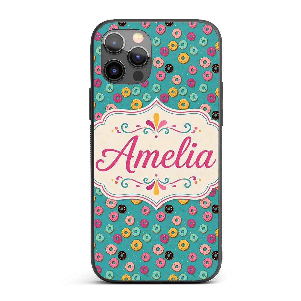 Pastel Donut Sweet Treat Seamless Pattern Name Custom Name Protective Phone Case Mobile Cover Durable Everyday Smartphone Shock Resistant