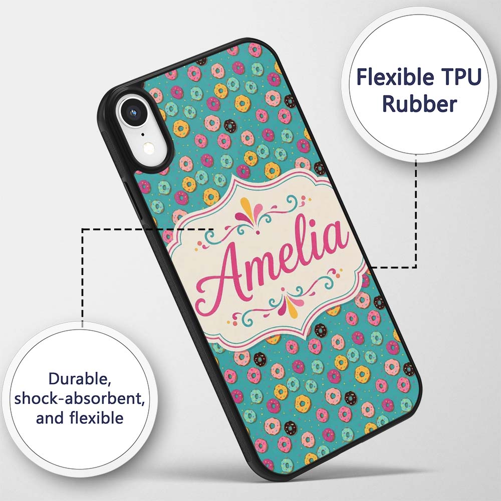 Pastel Donut Sweet Treat Seamless Pattern Name Custom Name Protective Phone Case Mobile Cover Durable Everyday Smartphone Shock Resistant