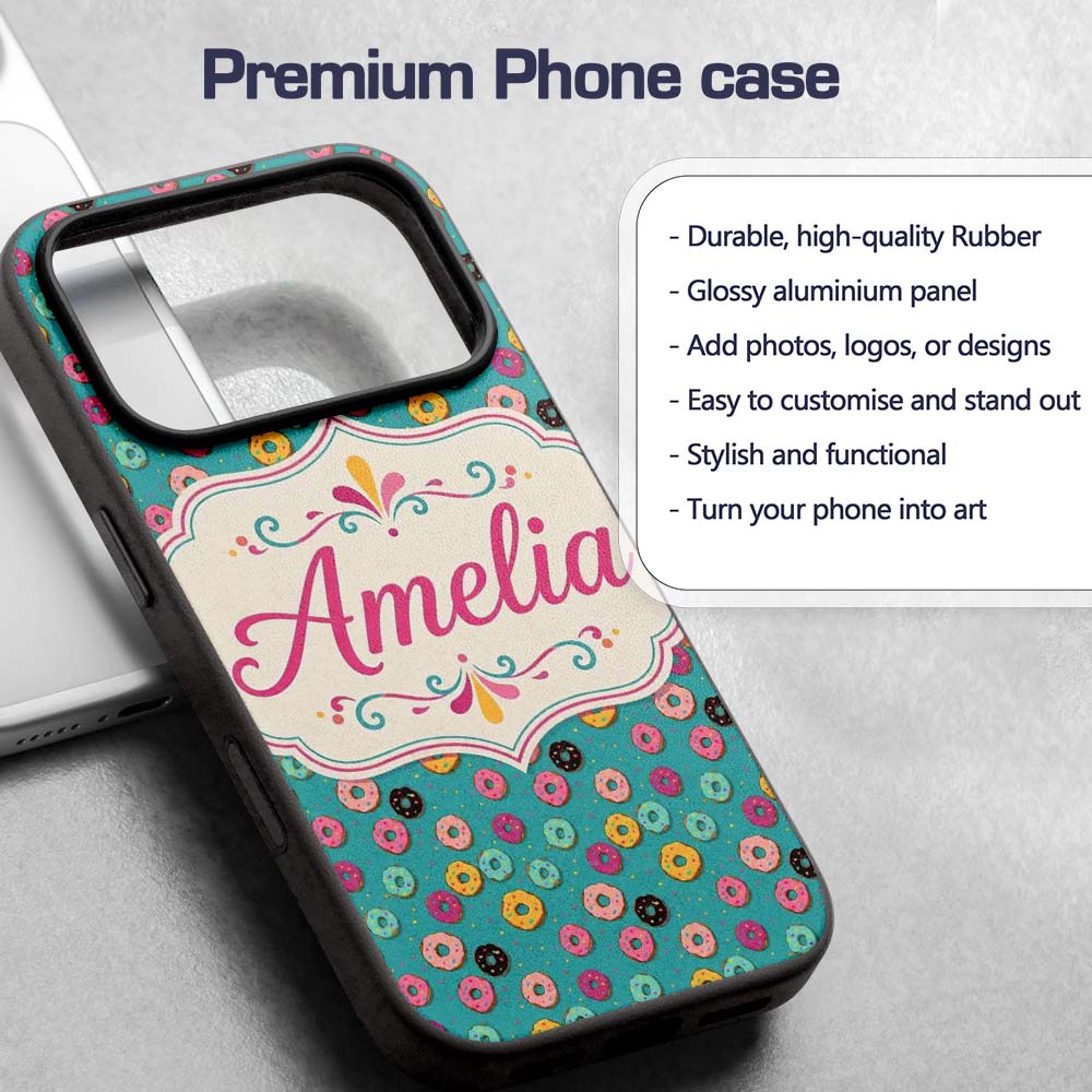 Pastel Donut Sweet Treat Seamless Pattern Name Custom Name Protective Phone Case Mobile Cover Durable Everyday Smartphone Shock Resistant