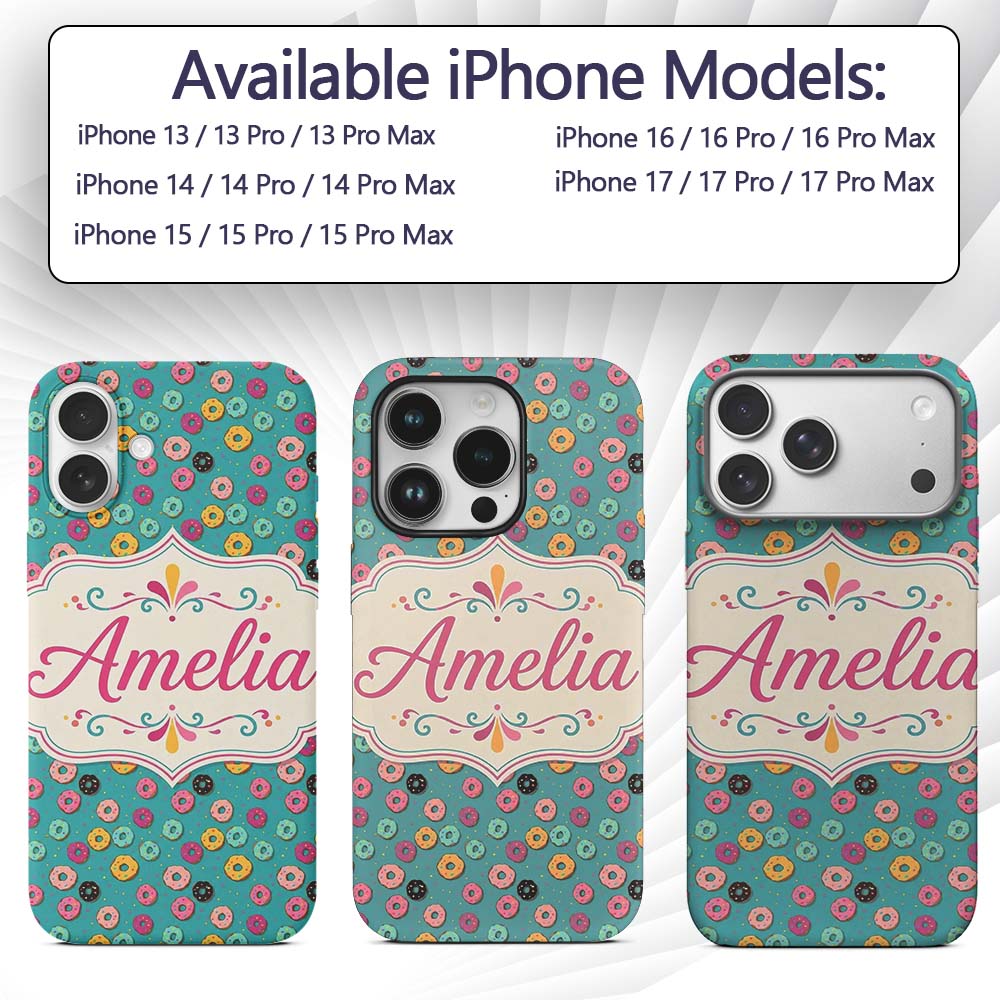 Pastel Donut Sweet Treat Seamless Pattern Name Custom Name Protective Phone Case Mobile Cover Durable Everyday Smartphone Shock Resistant