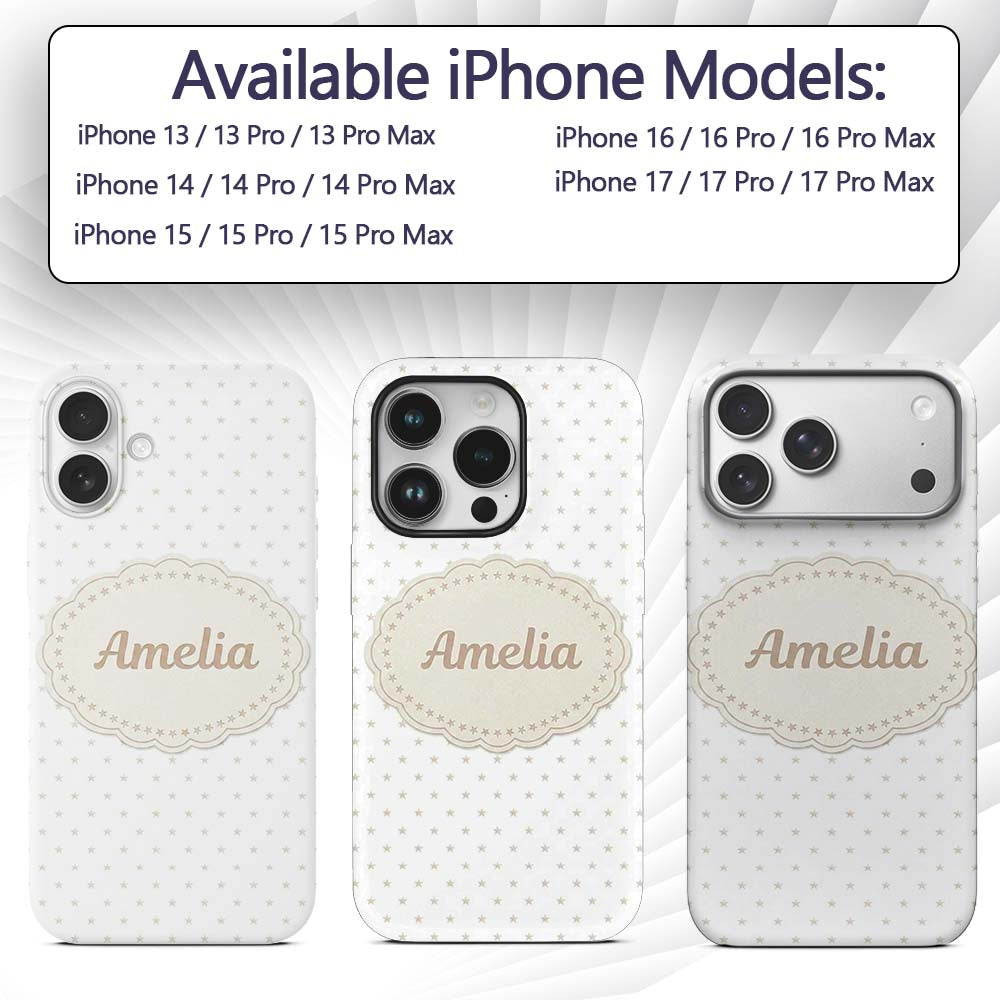 Minimal Gold Star Seamless Pattern on Soft Grey Custom Name Protective Phone Case Mobile Cover Durable Everyday Smartphone Shock Resistant