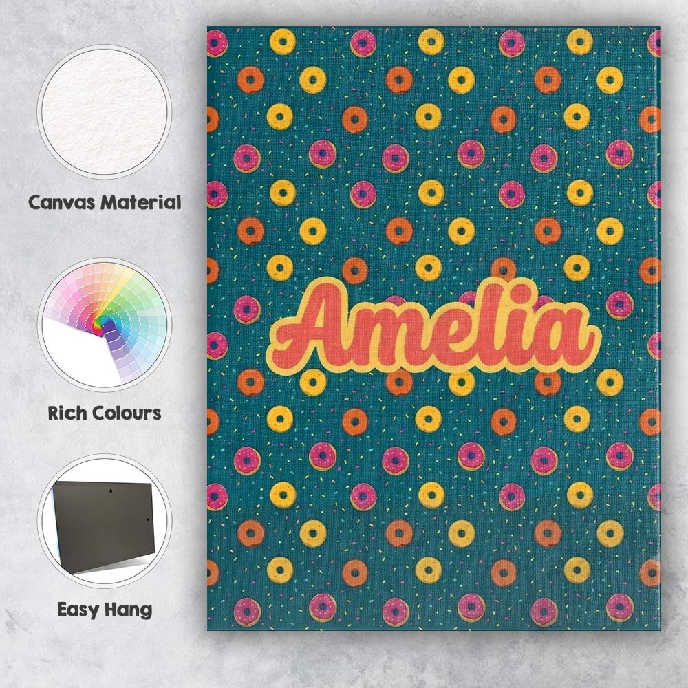 Personalised Name Fun Sprinkle Donut Custom Premium Decorative Design Modern Room Accent Canvas Wall Art Print Decor Picture Ready to Hang