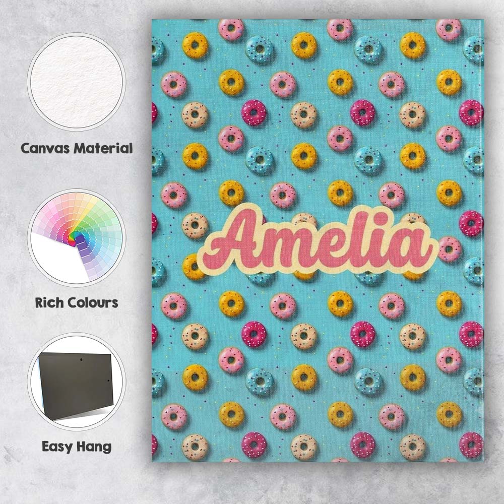 Personalised Name Pastel Donut Sweet Treat Custom Unique Gift Idea Elegant Feature Canvas Wall Art Print Decor Picture Ready to Hang