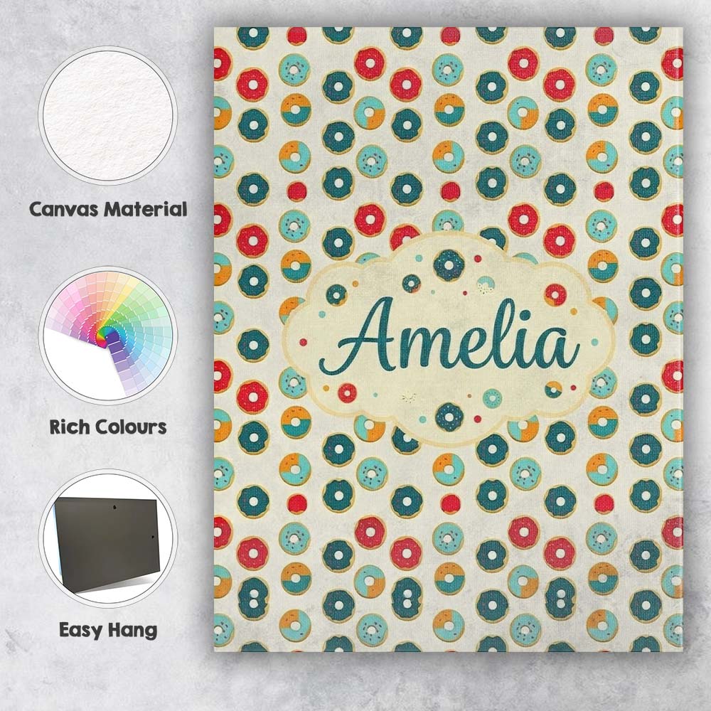 Personalised Name Minimal Donut Icons on Custom Unique Gift Idea Elegant Feature Canvas Wall Art Print Decor Picture Ready to Hang