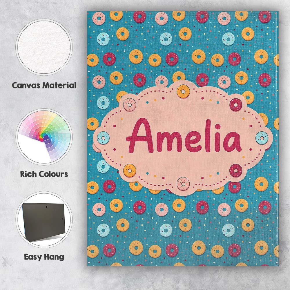 Personalised Name Playful Donut Sprinkle Custom Unique Gift Idea Elegant Feature Canvas Wall Art Print Decor Picture Ready to Hang