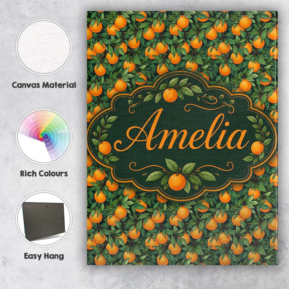 Personalised Name Orange Fruit Leaves Dense Custom Bespoke Interior Contemporary Canvas Wall Art Print Decor Picture Ready to Hang