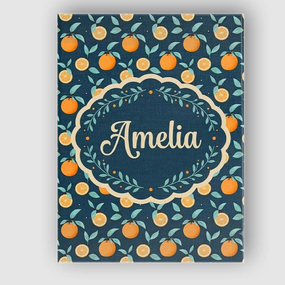 Personalised Name Cute Orange Slice and Custom Modern Room Accent Elegant Feature Canvas Wall Art Print Decor Picture Ready to Hang