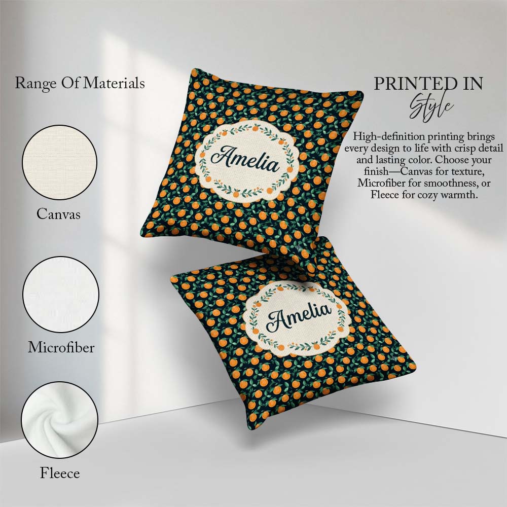 Custom Name Small Fruit Toss Pattern on Dark Background Seamless Square Filled Cushion Throw Pillow Sofa Bed Home Decor Zip Washable UK Made