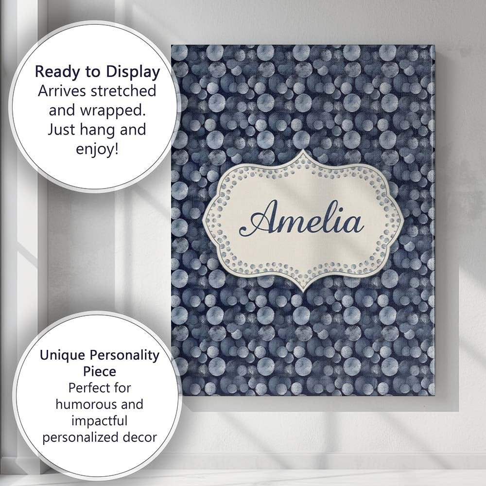 Personalised Name Monochrome Bubble Circle Custom Unique Gift Idea Elegant Feature Canvas Wall Art Print Decor Picture Ready to Hang