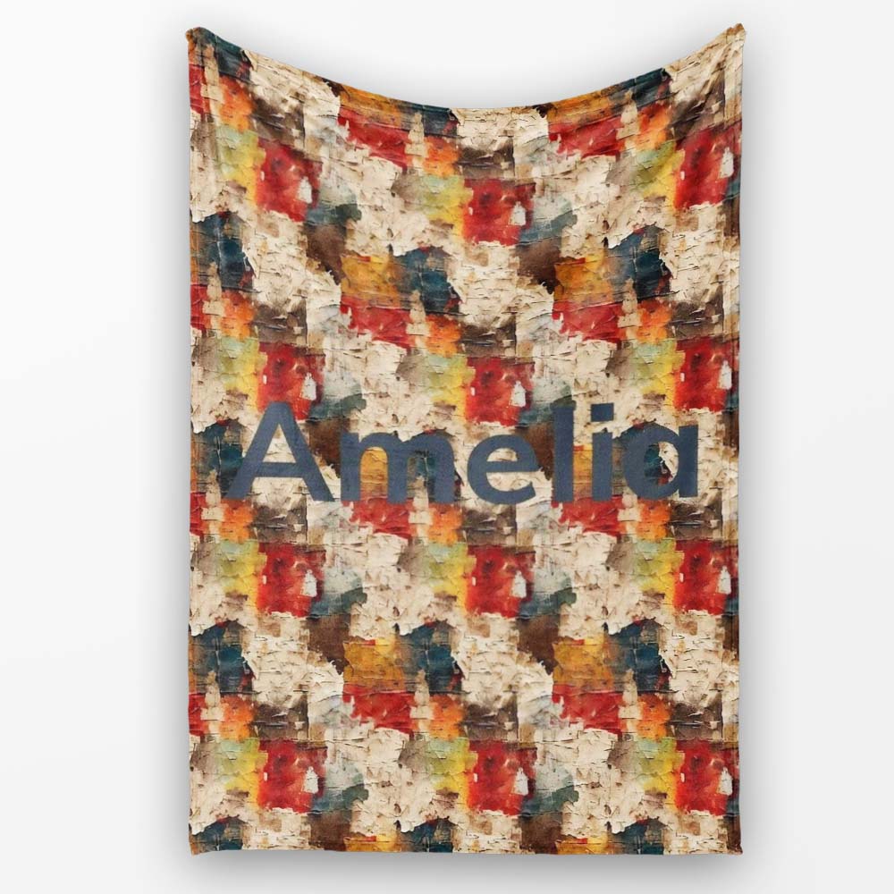 Abstract Textured Paint Brush Pattern in Warm Tones Seamless Name Personalised Custom Name Super Soft Fleece Blanket Bed Sofa Throw