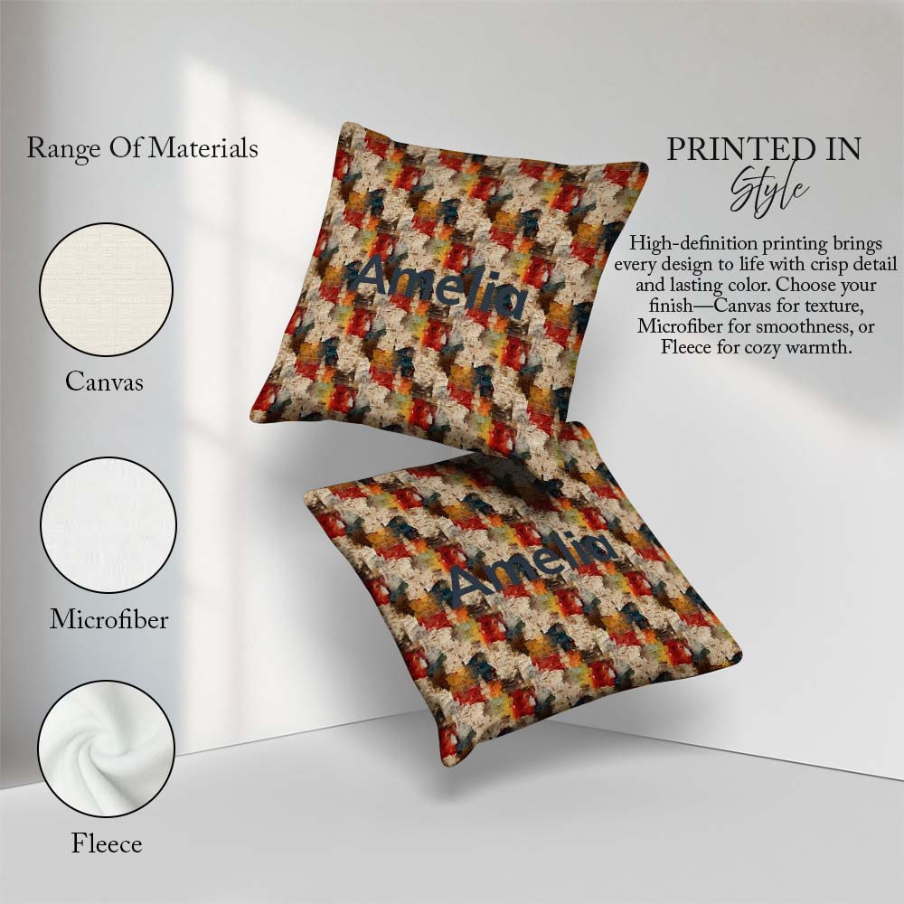 Custom Name Abstract Textured Paint Brush in Warm Tones Seamless Square Filled Cushion Throw Pillow Sofa Bed Home Decor Zip Washable UK Made