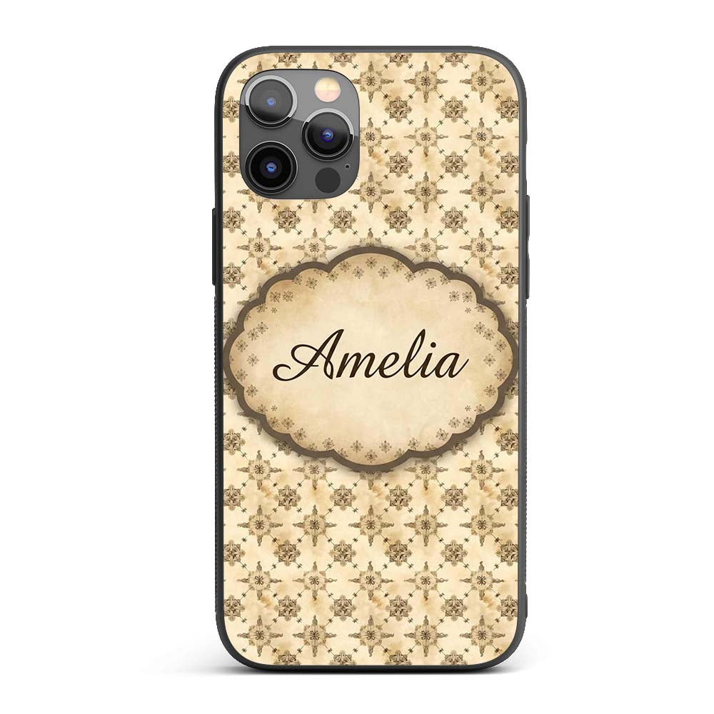 Classic Ornamental Tile Pattern in Beige Tones Custom Name Protective Phone Case Mobile Cover Durable Everyday Smartphone Shock Resistant