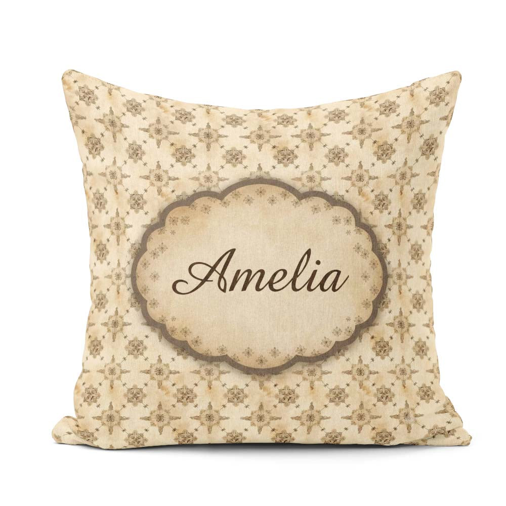 Custom Name Classic Ornamental Tile in Beige Tones Seamless Name Square Filled Cushion Throw Pillow Sofa Bed Home Decor Zip Washable UK Made