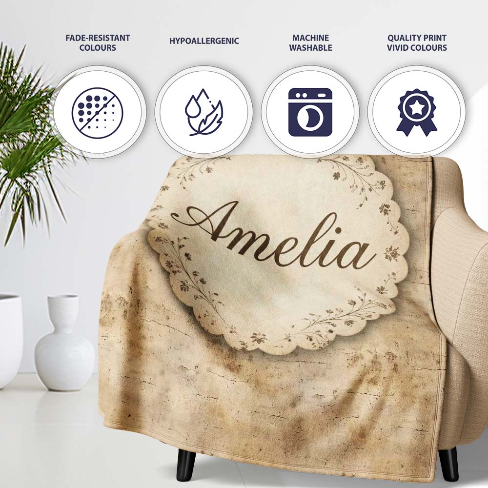 Vintage Grunge Texture Background Pattern in Neutral Tones Seamless Personalised Custom Name Super Soft Fleece Blanket Bed Sofa Throw