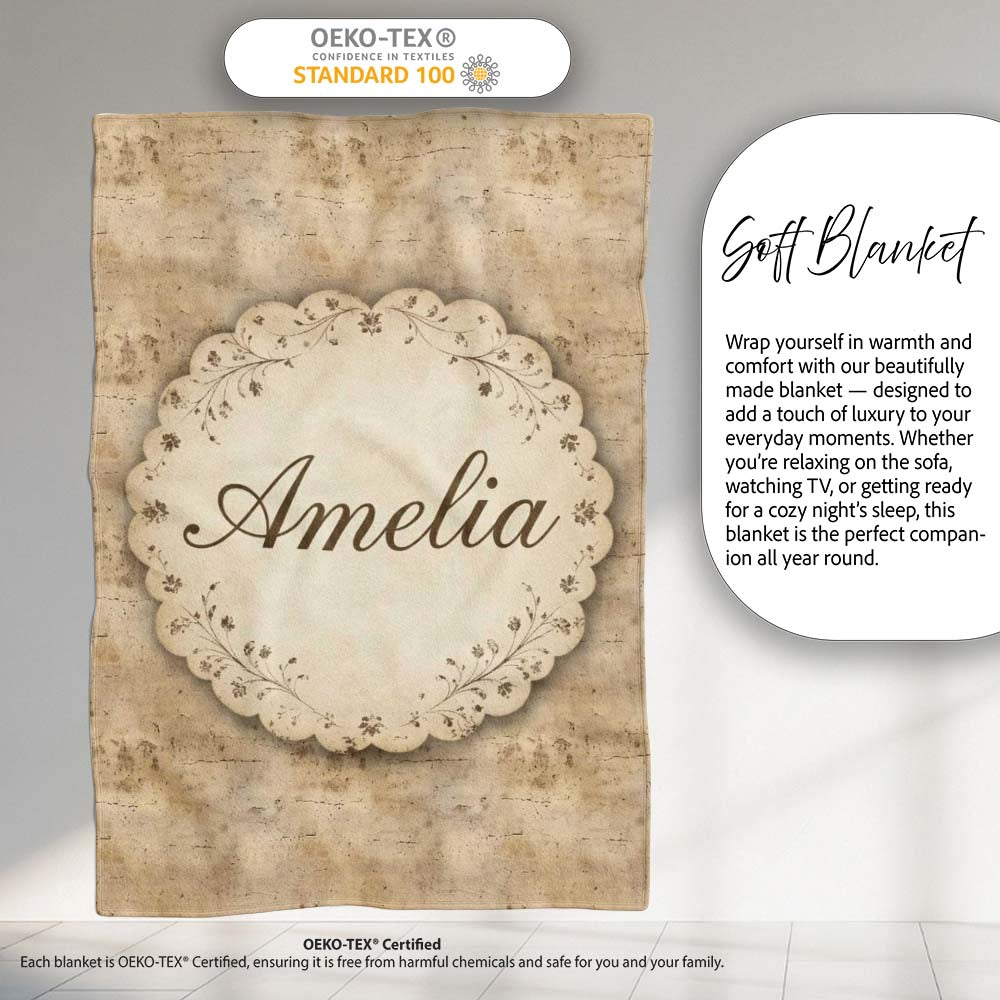 Vintage Grunge Texture Background Pattern in Neutral Tones Seamless Personalised Custom Name Super Soft Fleece Blanket Bed Sofa Throw