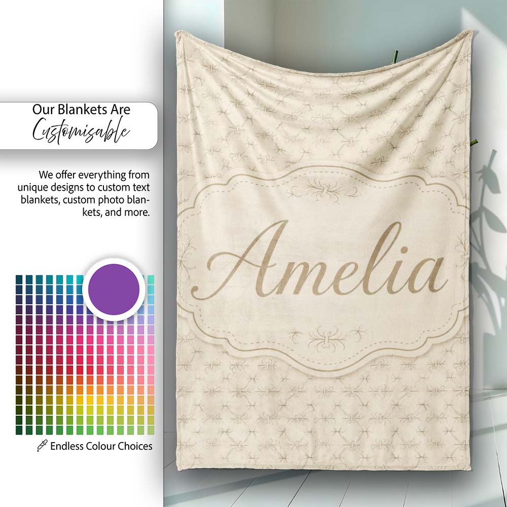 Minimal Spider Line Art Pattern on Vintage Beige Background Personalised Custom Name Super Soft Fleece Blanket Bed Sofa Throw