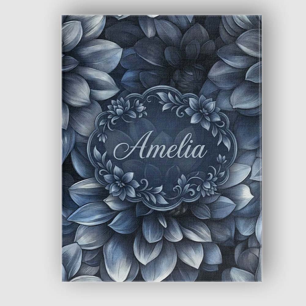 Personalised Name Monochrome Dark Blue Custom Modern Room Accent Elegant Feature Canvas Wall Art Print Decor Picture Ready to Hang