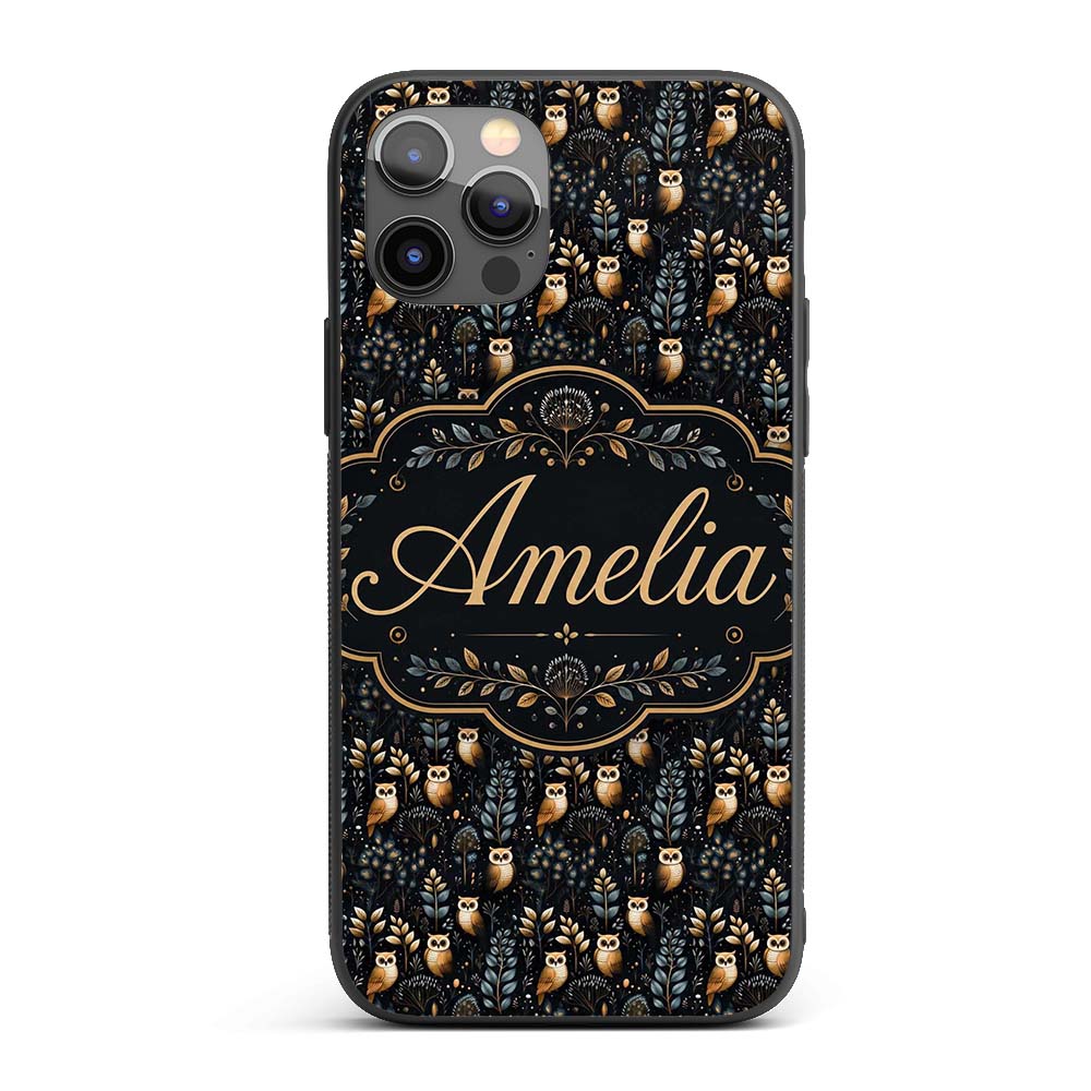 Cute Woodland Owl Birds with Botanical Night Custom Name Protective Phone Case Mobile Cover Durable Everyday Smartphone Shock Resistant