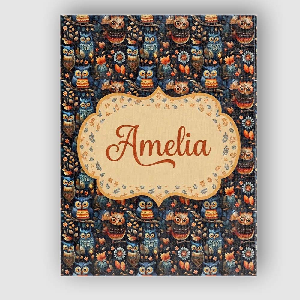 Personalised Name Vibrant Floral Owl Birds Custom Unique Gift Idea Elegant Feature Canvas Wall Art Print Decor Picture Ready to Hang